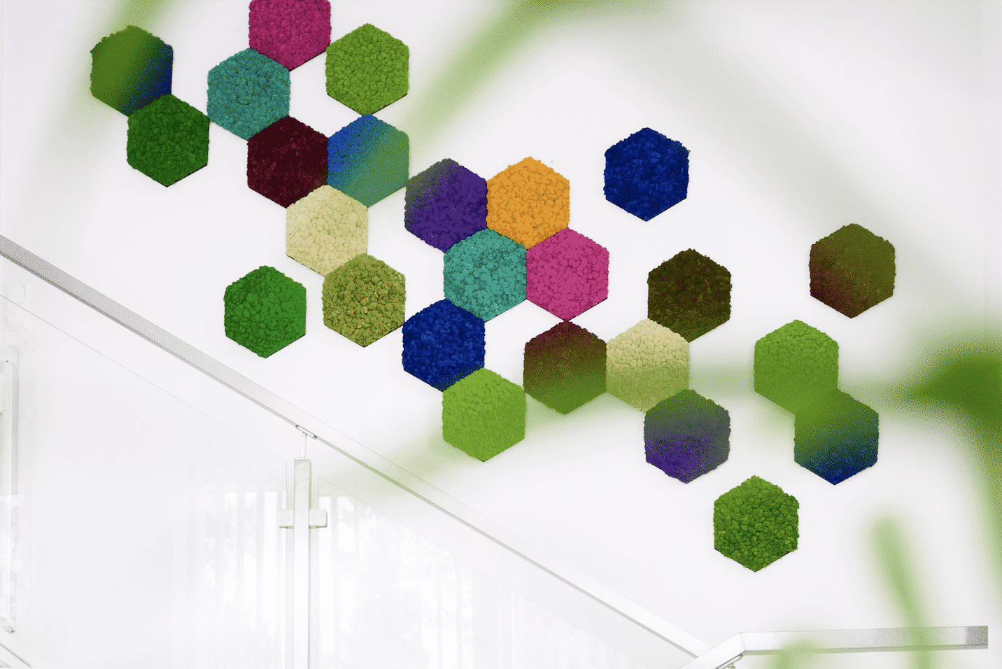 Preserver Moss Interior Design Elements on a Staircase Wall